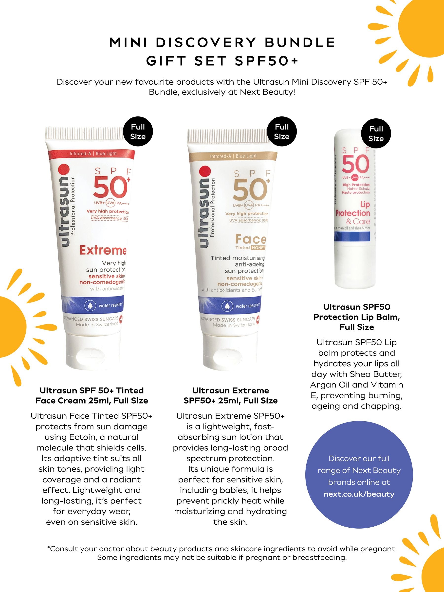 Ultrasun Mini Discovery SPF50+ sun protection bundle (British brand)
