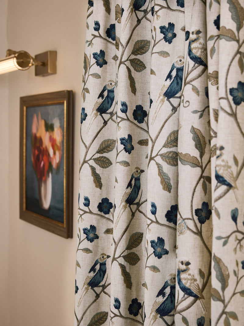 Embroidered bird curtains linen blend 2-pack - British product