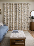 Luxe embroidered bird eyelet curtains, natural blue, imported from the UK