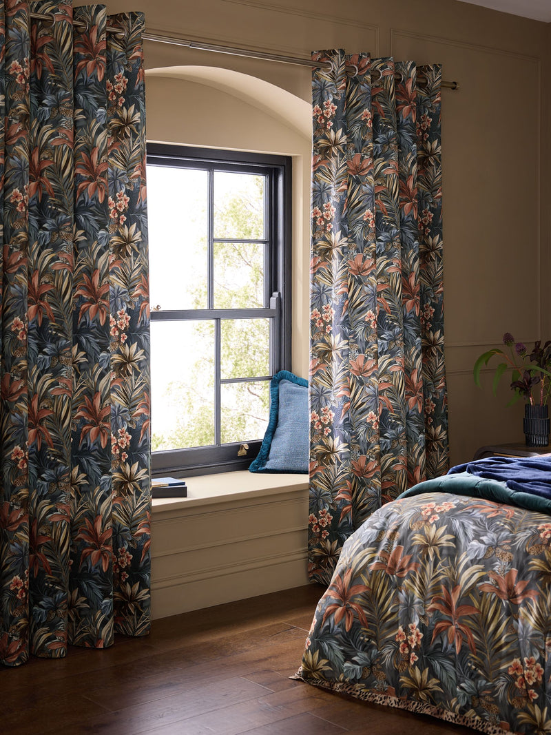 Velvet leopard print eyelet lined curtains, imported from the UK