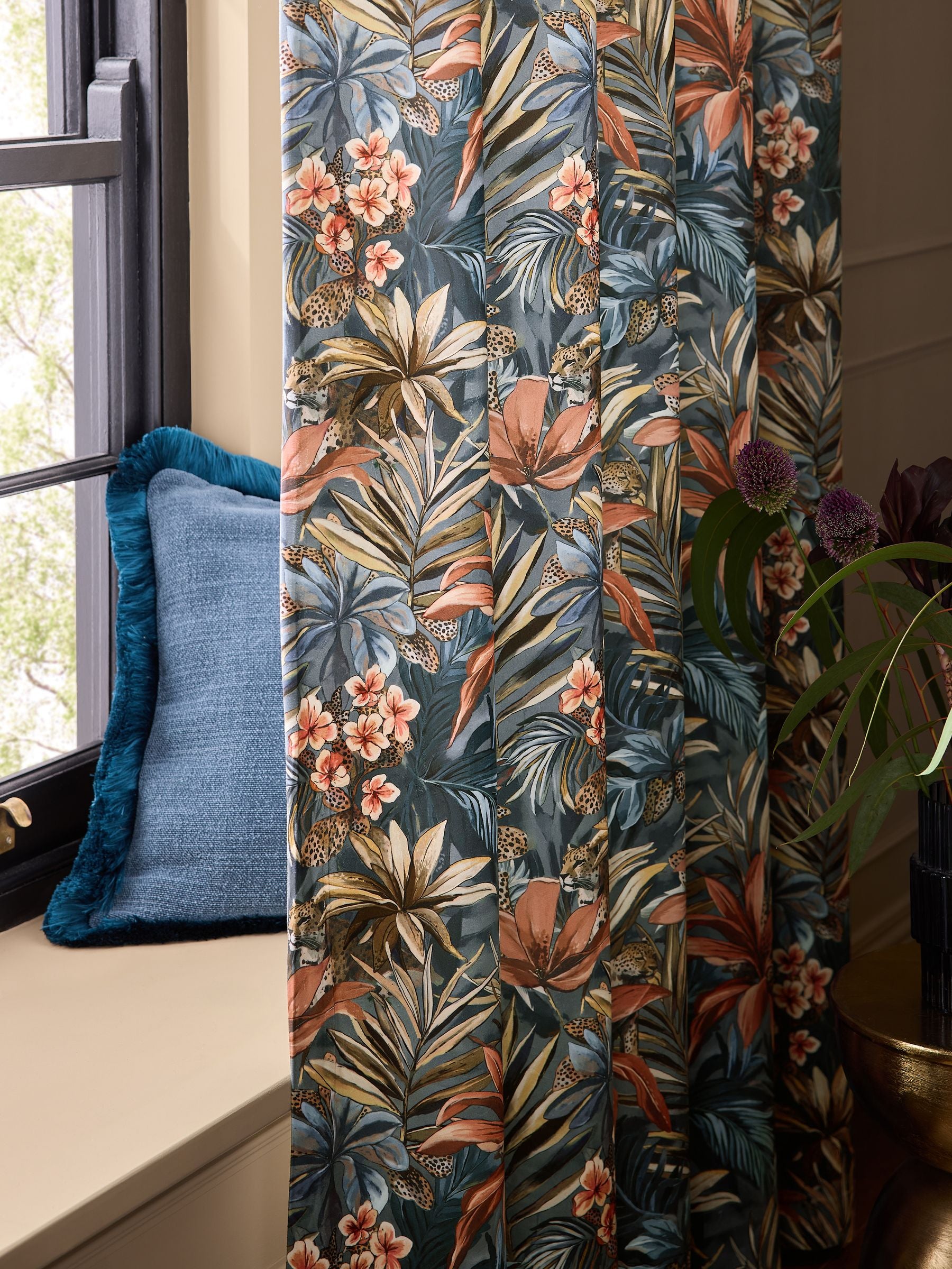 Velvet leopard print eyelet lined curtains, imported from the UK