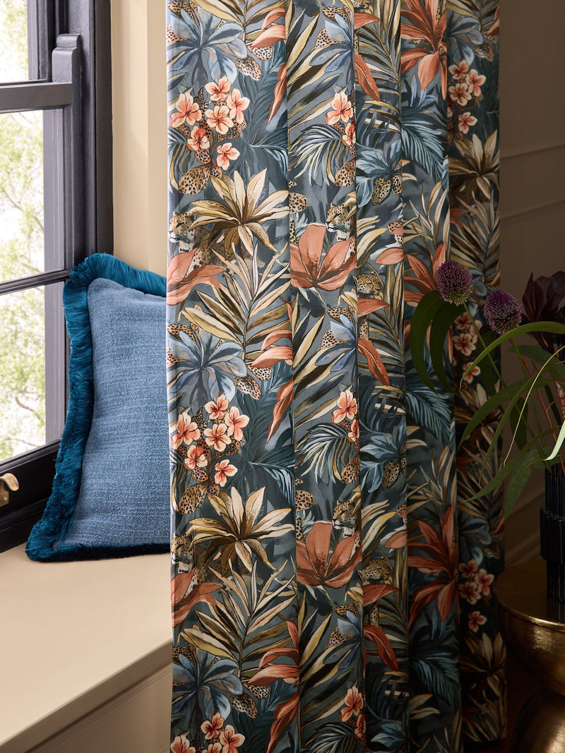 Velvet leopard print eyelet lined curtains, imported from the UK