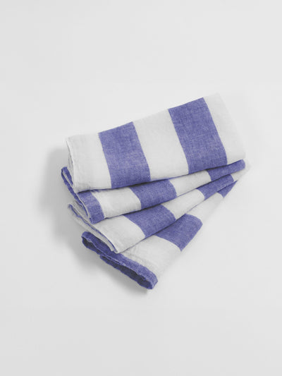 Secret Linen Store Serviettes en lin 100% lin rayé large Cobalt Lot de 4 47x47cm