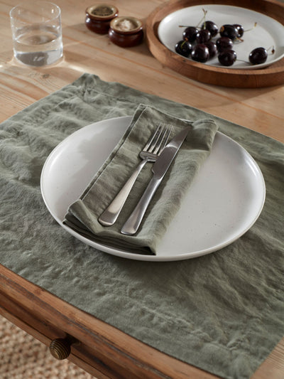 Next Secret Linen Store Olive Green 100% Linen Placemat 35 x 50cm- Buy online at McGrocer