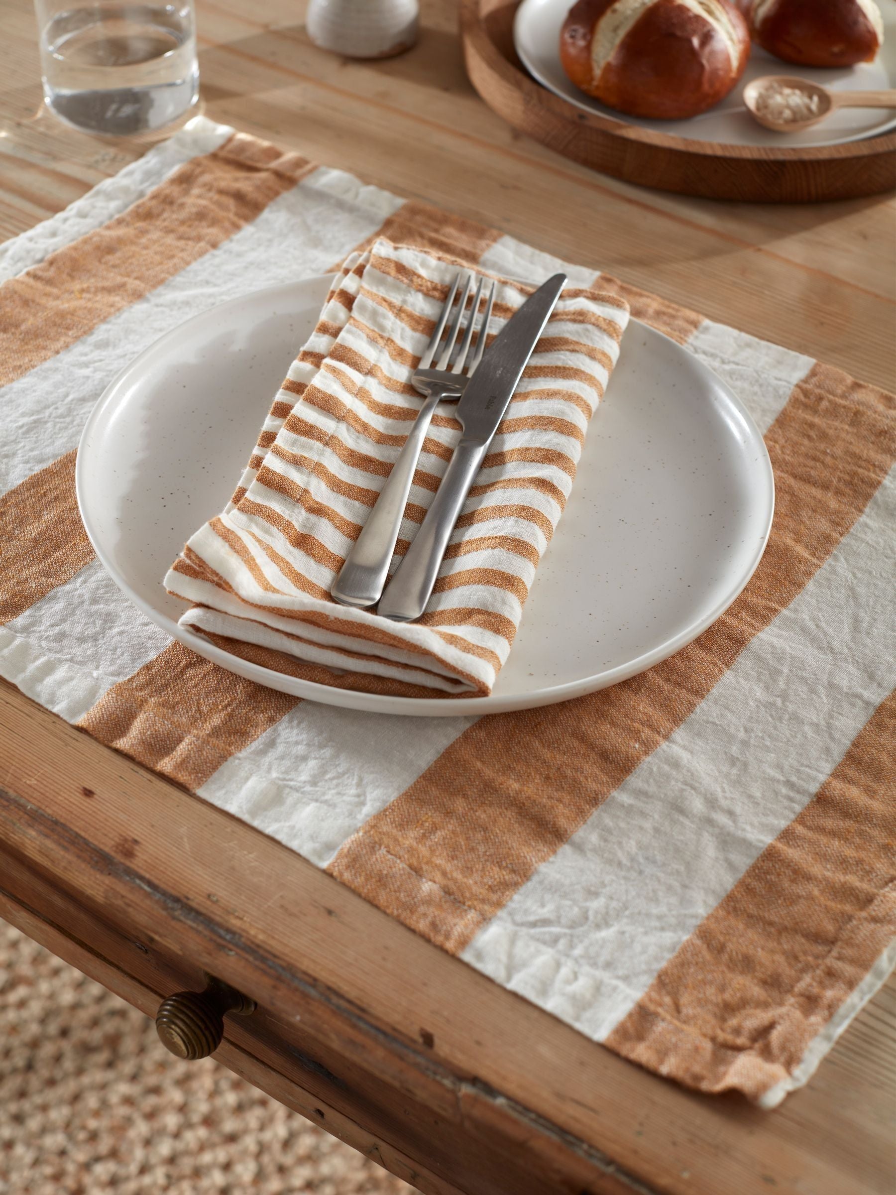 Secret Linen Store amber wide stripe linen placemats 35x50cm (British brand)