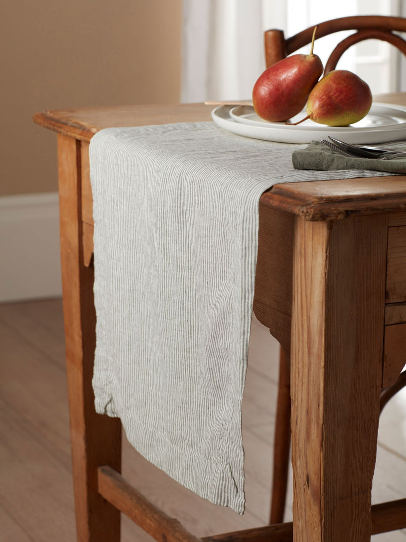 Secret Linen Store Olive Green Sid Stripe 100% Linen Table Runner