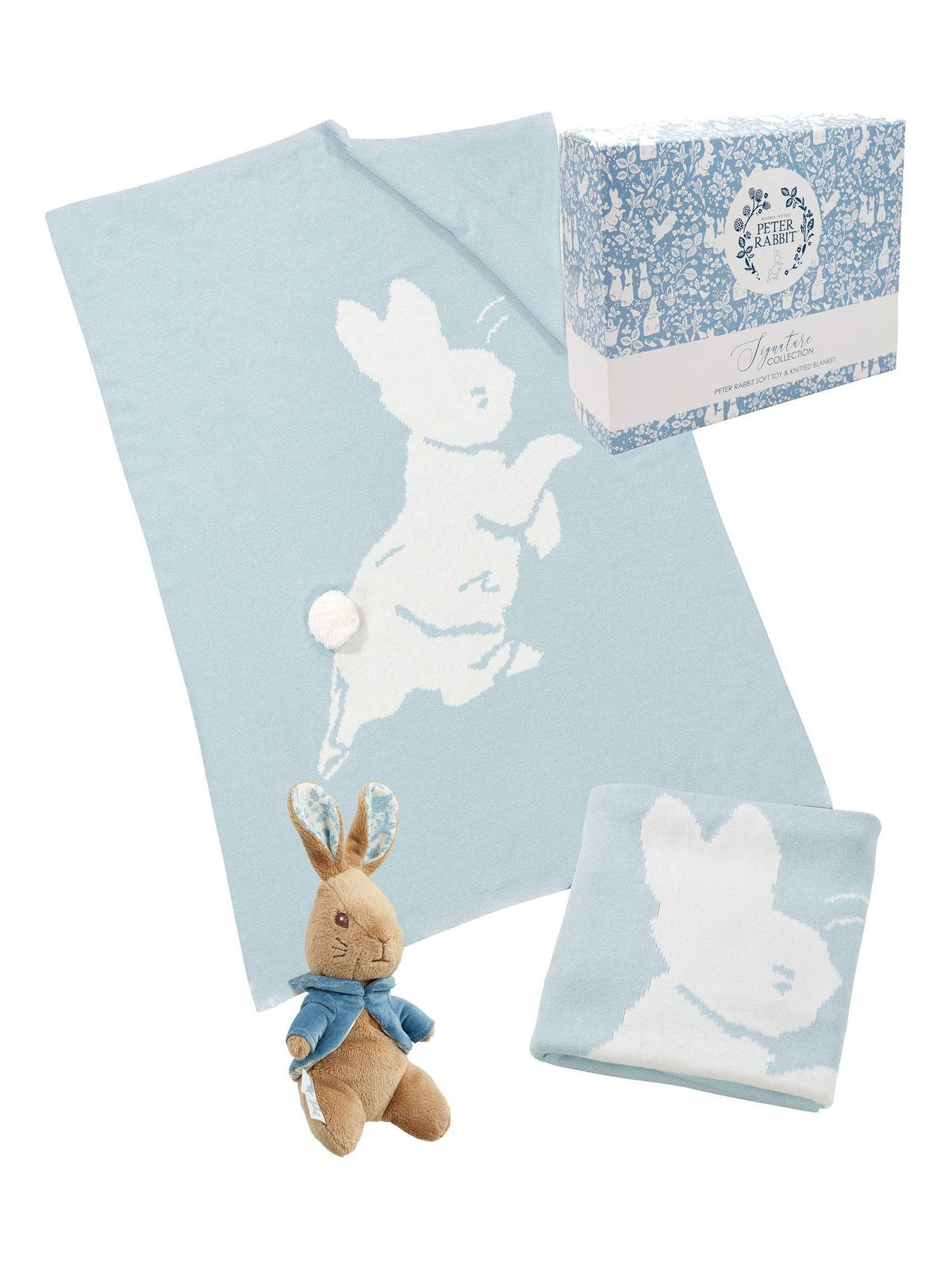Peter Rabbit knitted blanket gift set with soft toy, UK version