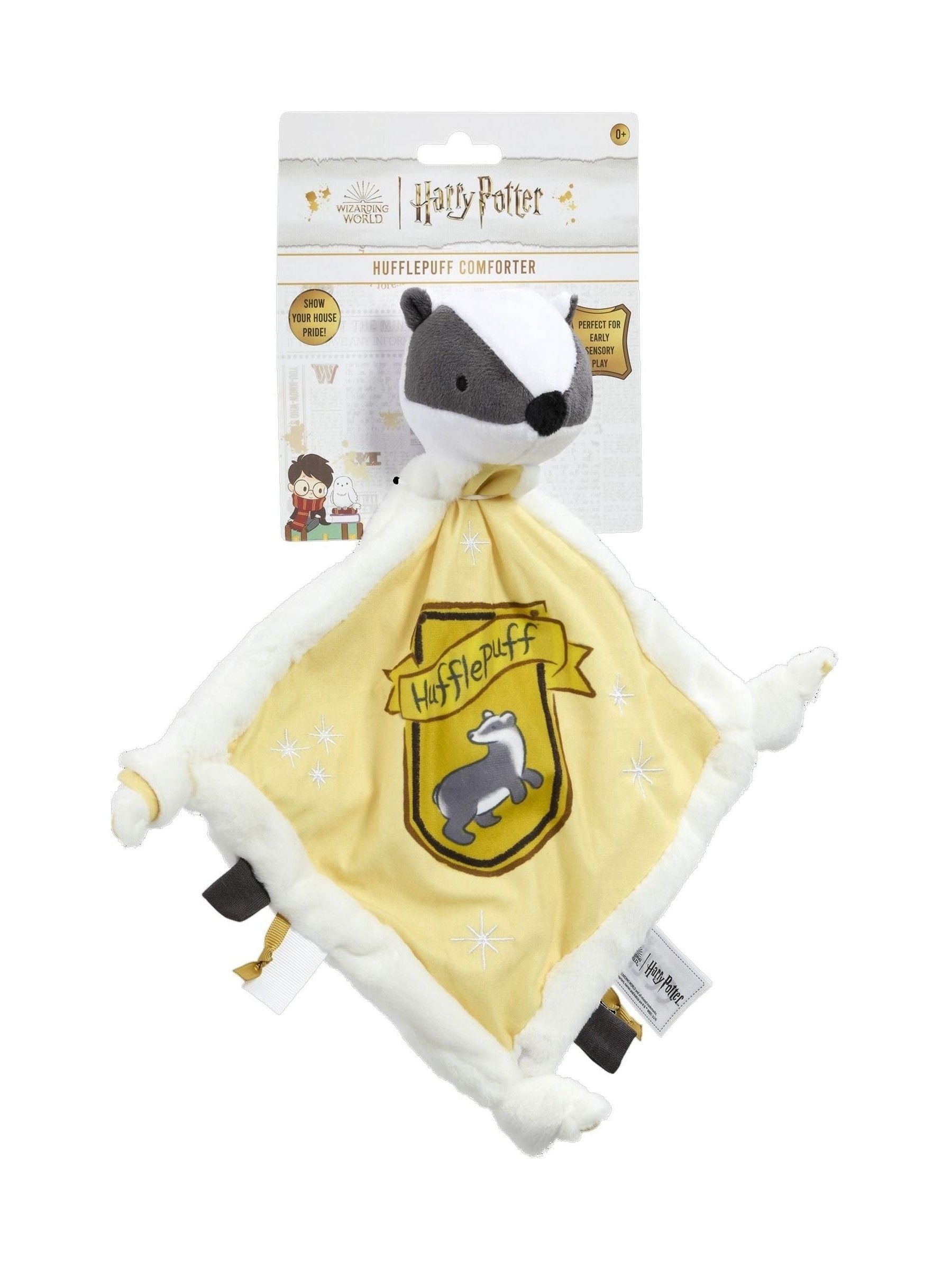 Harry Potter Hufflepuff comfort blanket with badger head and stars (British brand)