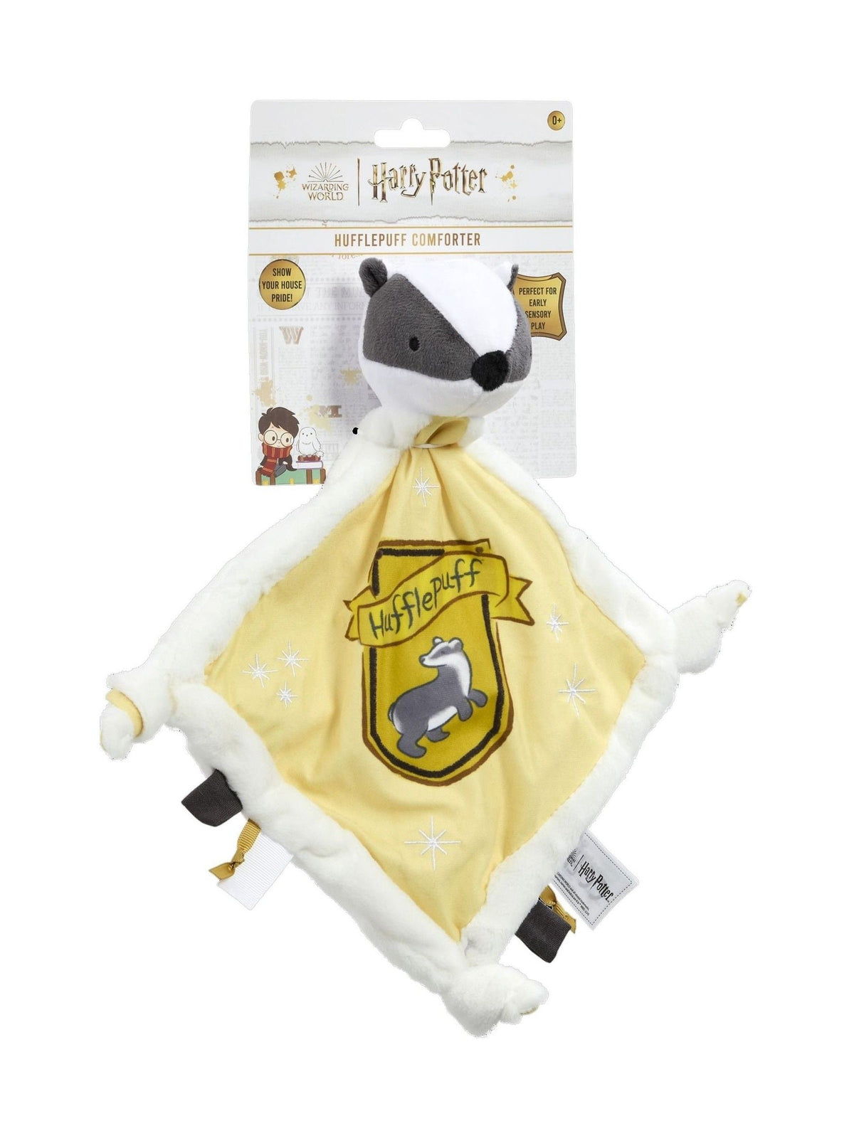 Harry Potter Hufflepuff comfort blanket with badger head and stars (British brand)