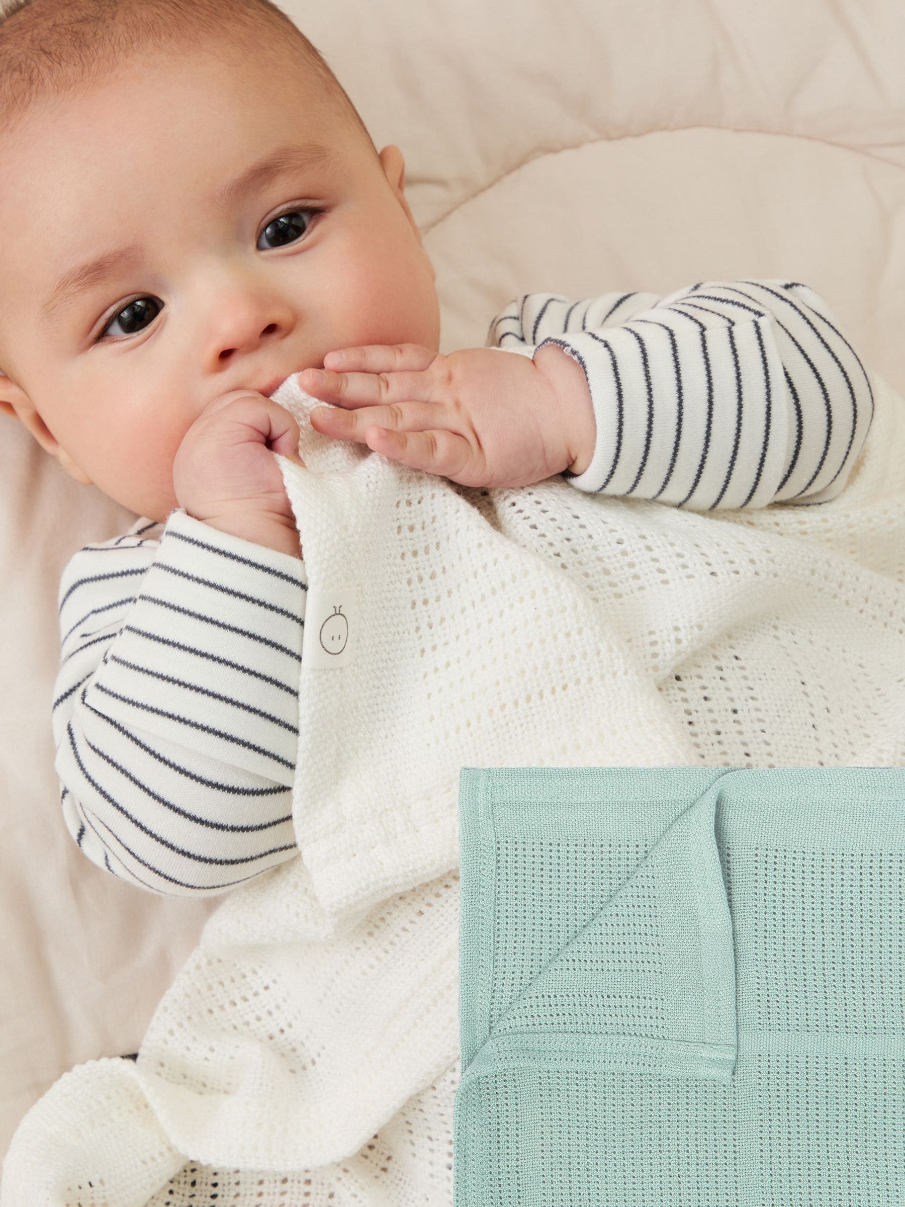 MORI Supersoft Cellular Baby Blankets Blue/Neutral 2 Pack 70 x 100cm