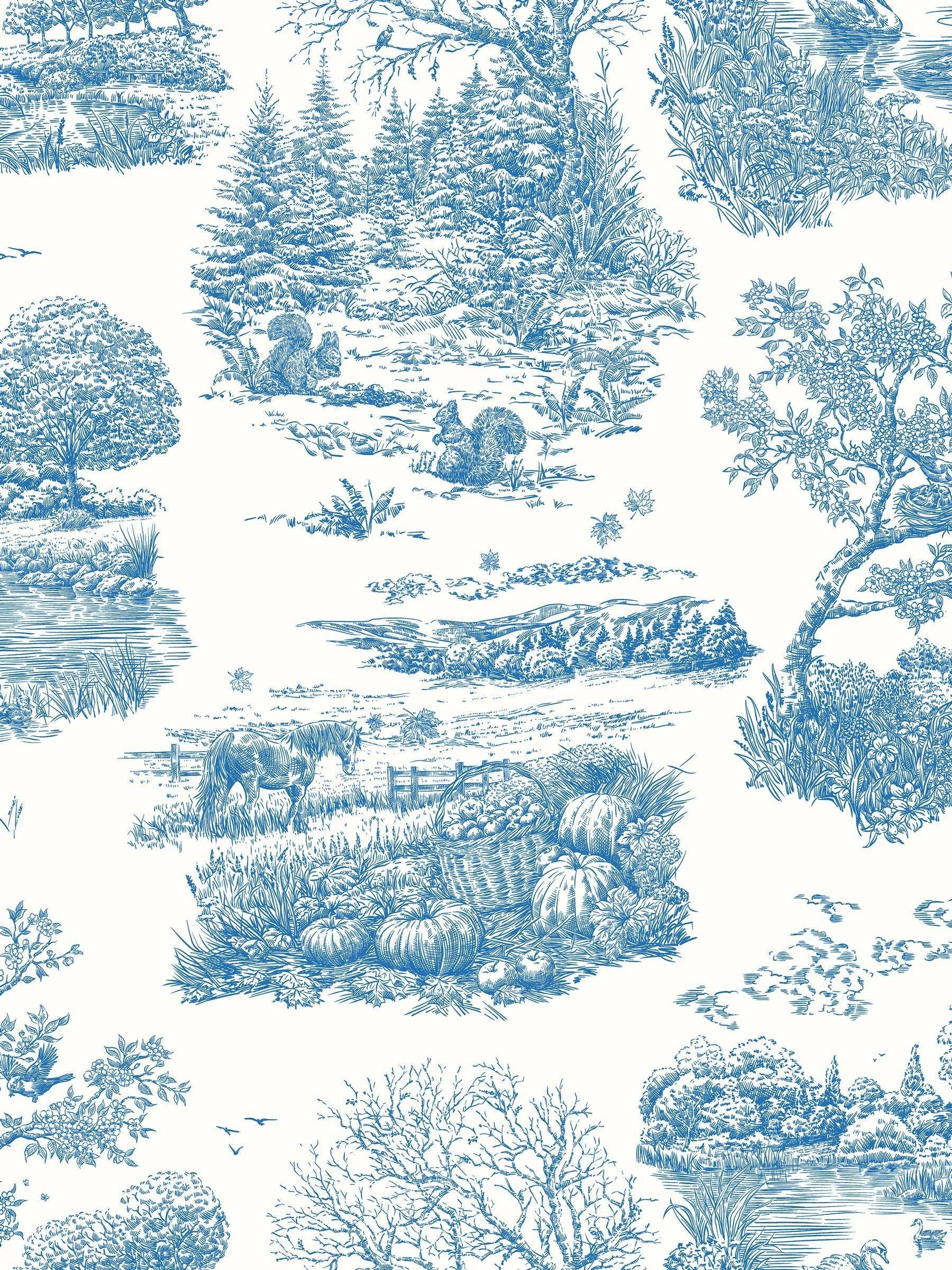 Ohpopsi wallpaper sample Cobalt Eve Toile - British product