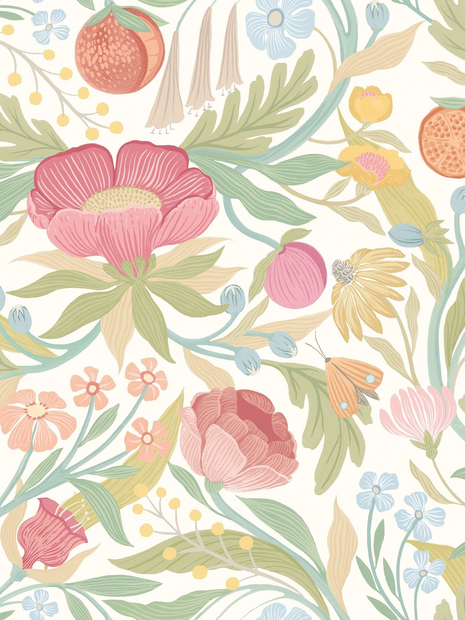 Ohpopsi wallpaper sample Blossom Sage Clementine (British brand)