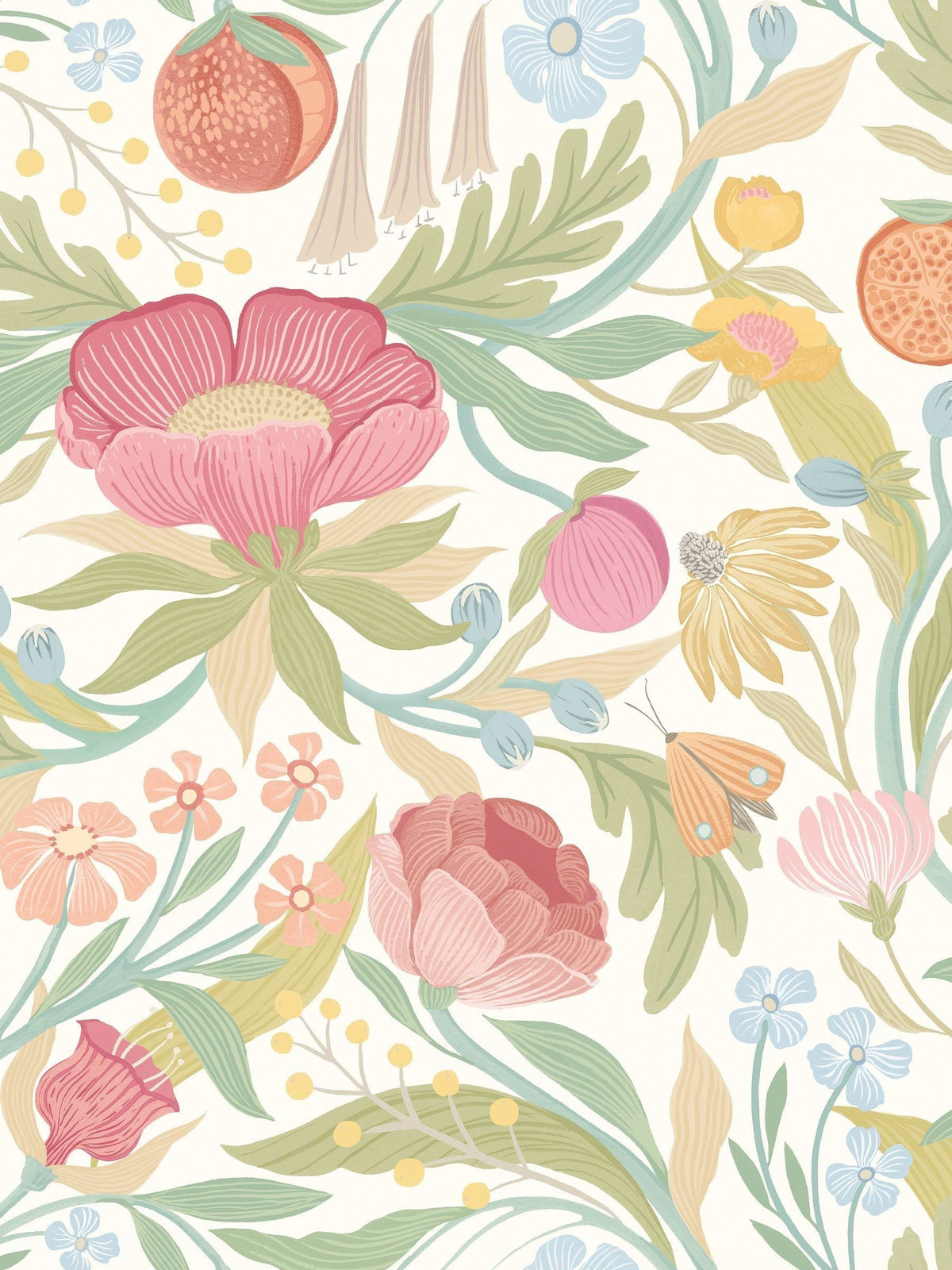 Ohpopsi wallpaper sample Blossom Sage Clementine (British brand)