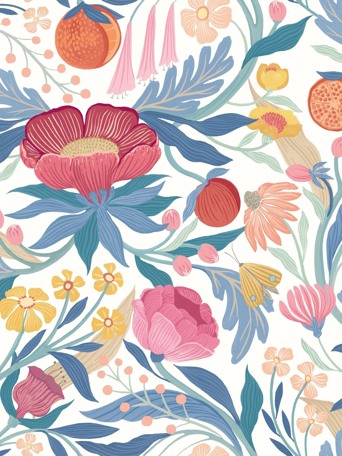 Ohpopsi Cornflower Clementine Wallpaper Sample