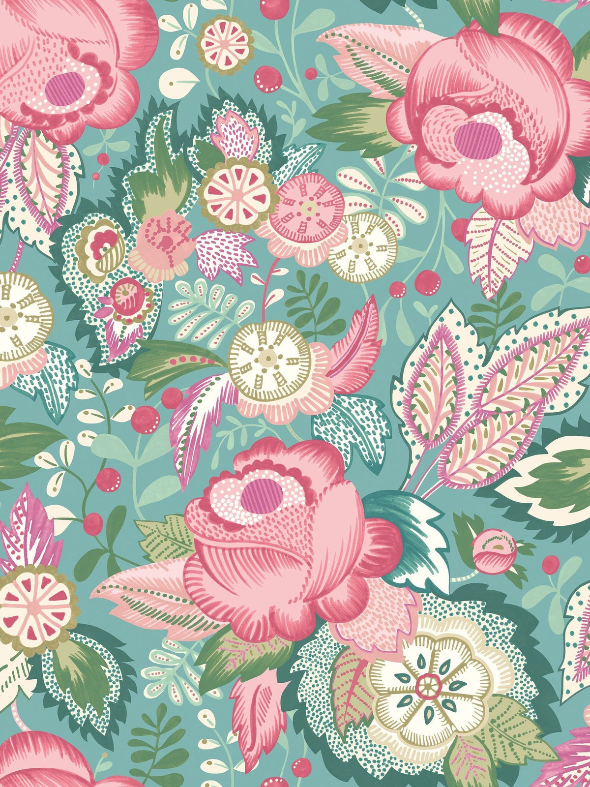 Ohpopsi Rose Seafoam Emily Rose wallpaper sample, imported from the UK