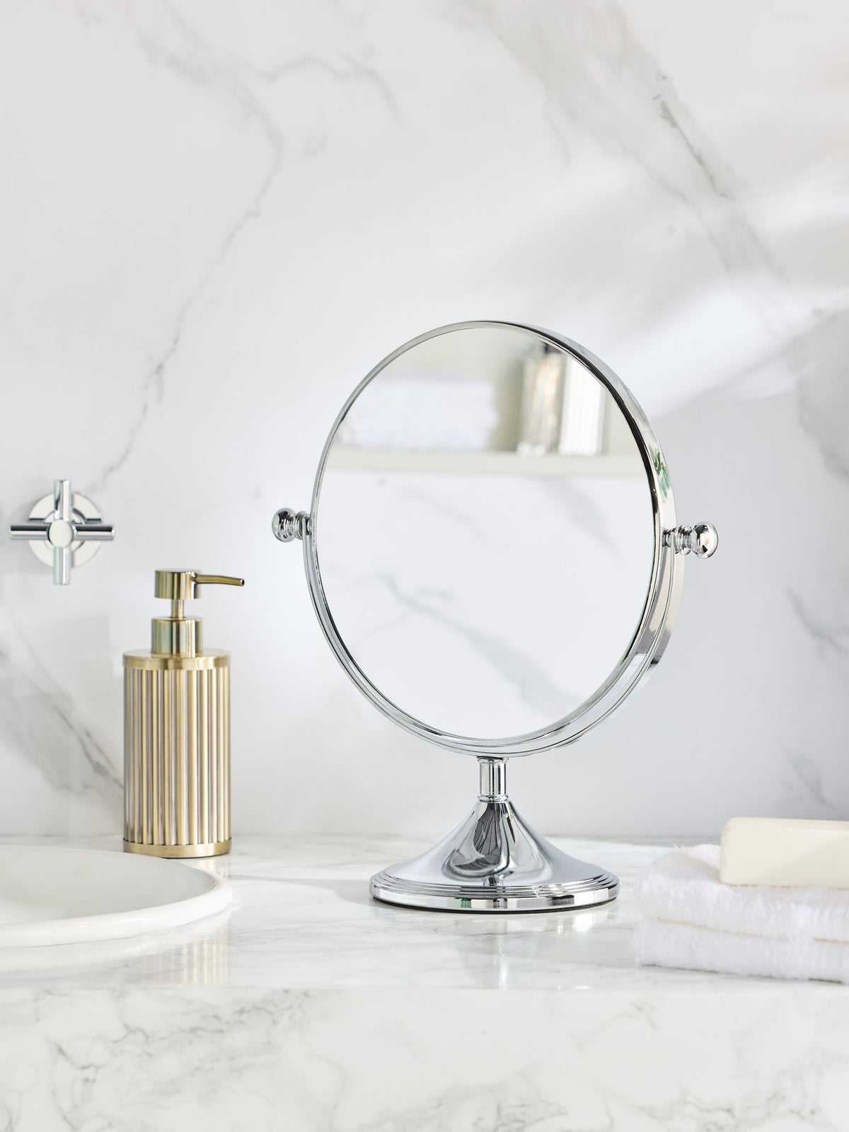 Silver round 3x magnifying dressing table mirror (British brand)