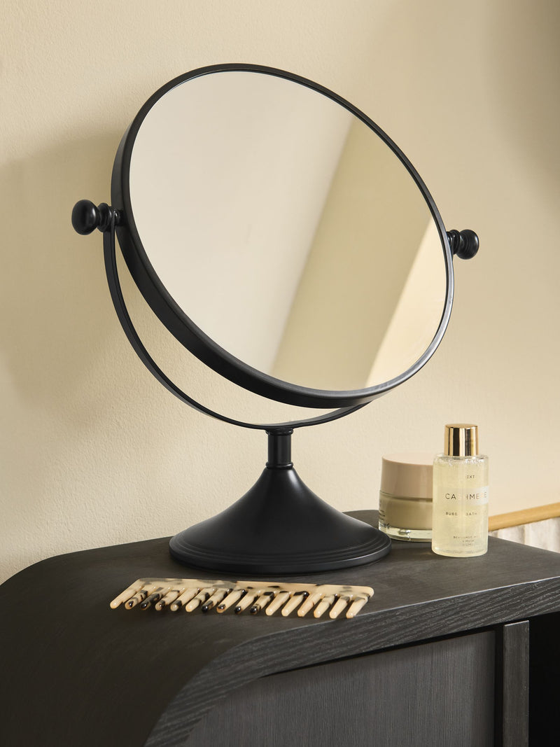 Black Round 3x Magnifying Dressing Table Mirror