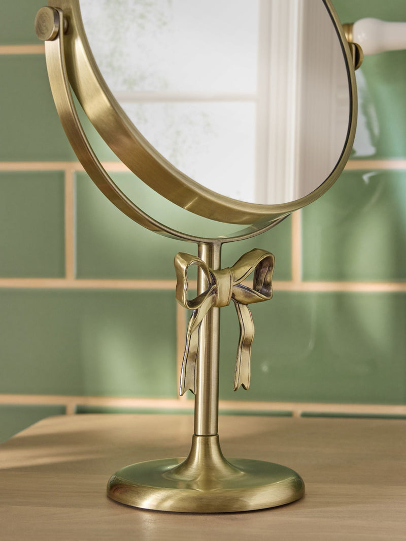 Gold bow dressing table mirror with 5x magnification 31.5cm (British brand)