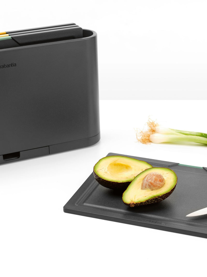Brabantia Dark Grey Tasty+ Chopping Board Set with Tablet Stand, UK version