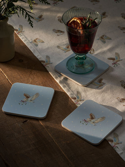 Set de 4 sous-verres hiboux des neiges bleu pâle Sophie Allport