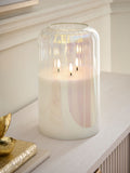 Iridescent Glass Ribbed LED 3 Wick Unscented Pillar Candle