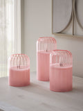 Pink glass ribbed LED pillar candles set of 3, UK version