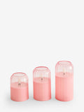 Pink glass ribbed LED pillar candles set of 3, UK version