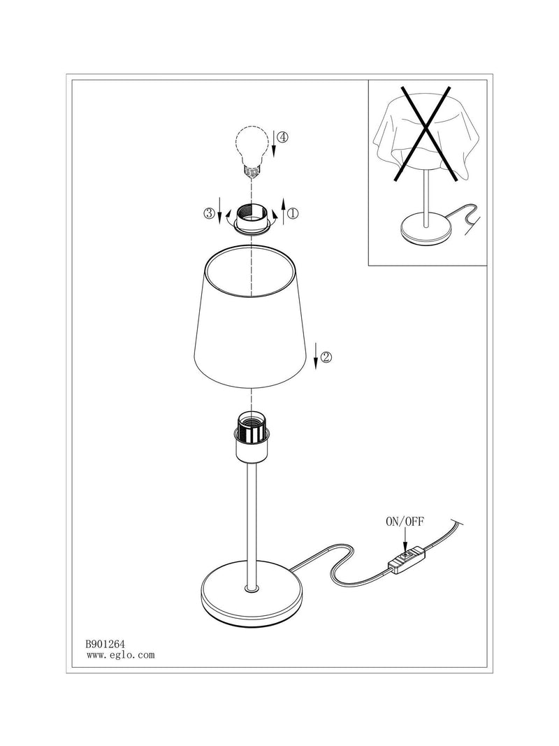 Eglo table lamp black base white shade 44cm (British brand)