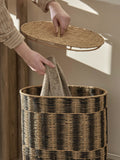 Natural woven laundry hamper black striped 100% paper, imported from the UK