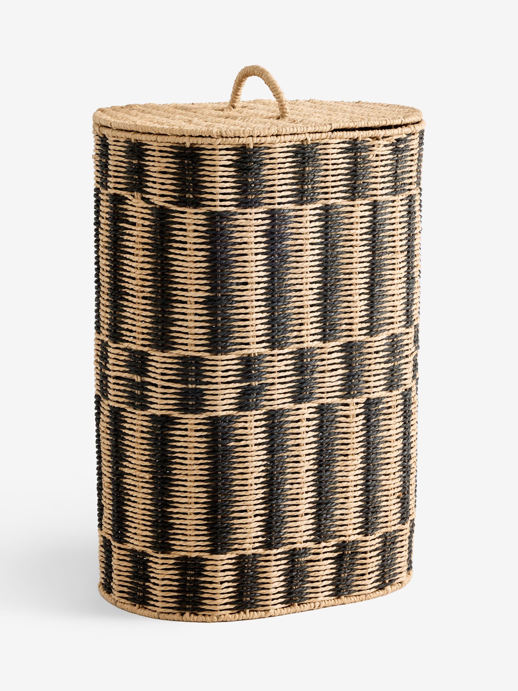 Natural woven laundry hamper black striped 100% paper, imported from the UK