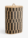 Natural woven laundry hamper black striped 100% paper, imported from the UK