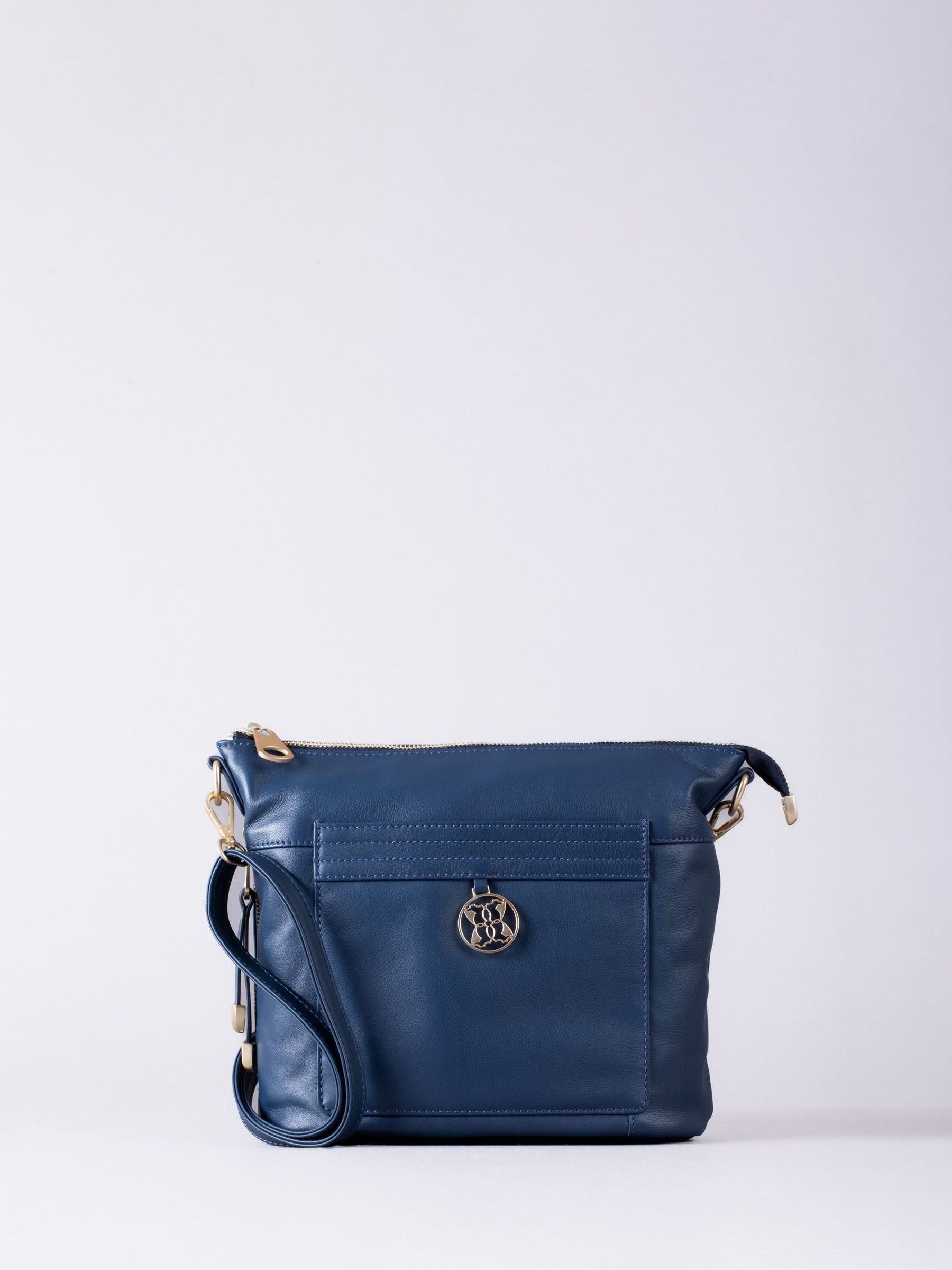 Lakeland Leather blue Cartmel cross-body bag, imported from the UK