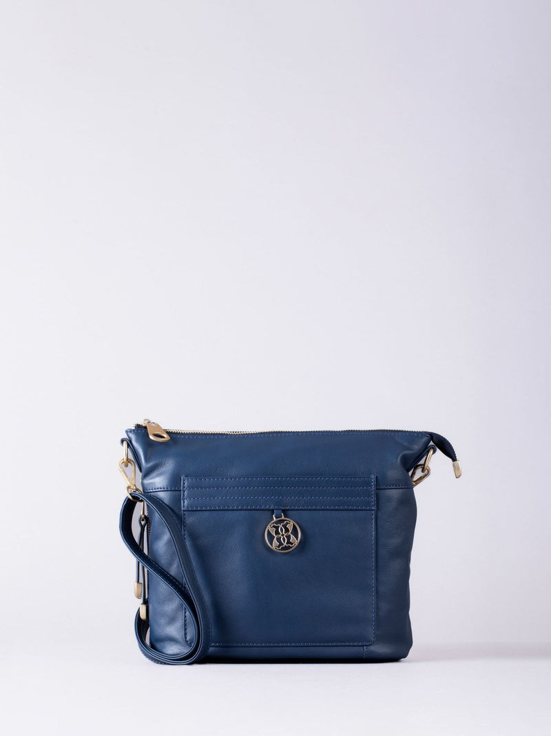 Lakeland Leather blue Cartmel cross-body bag, imported from the UK