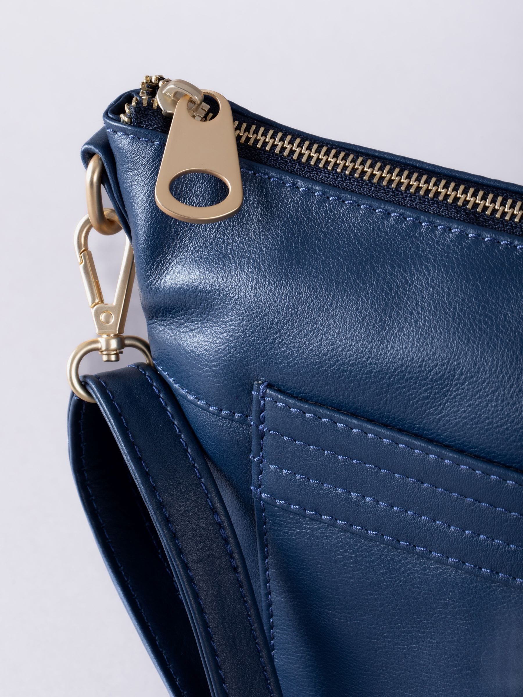 Lakeland Leather blue Cartmel cross-body bag, imported from the UK