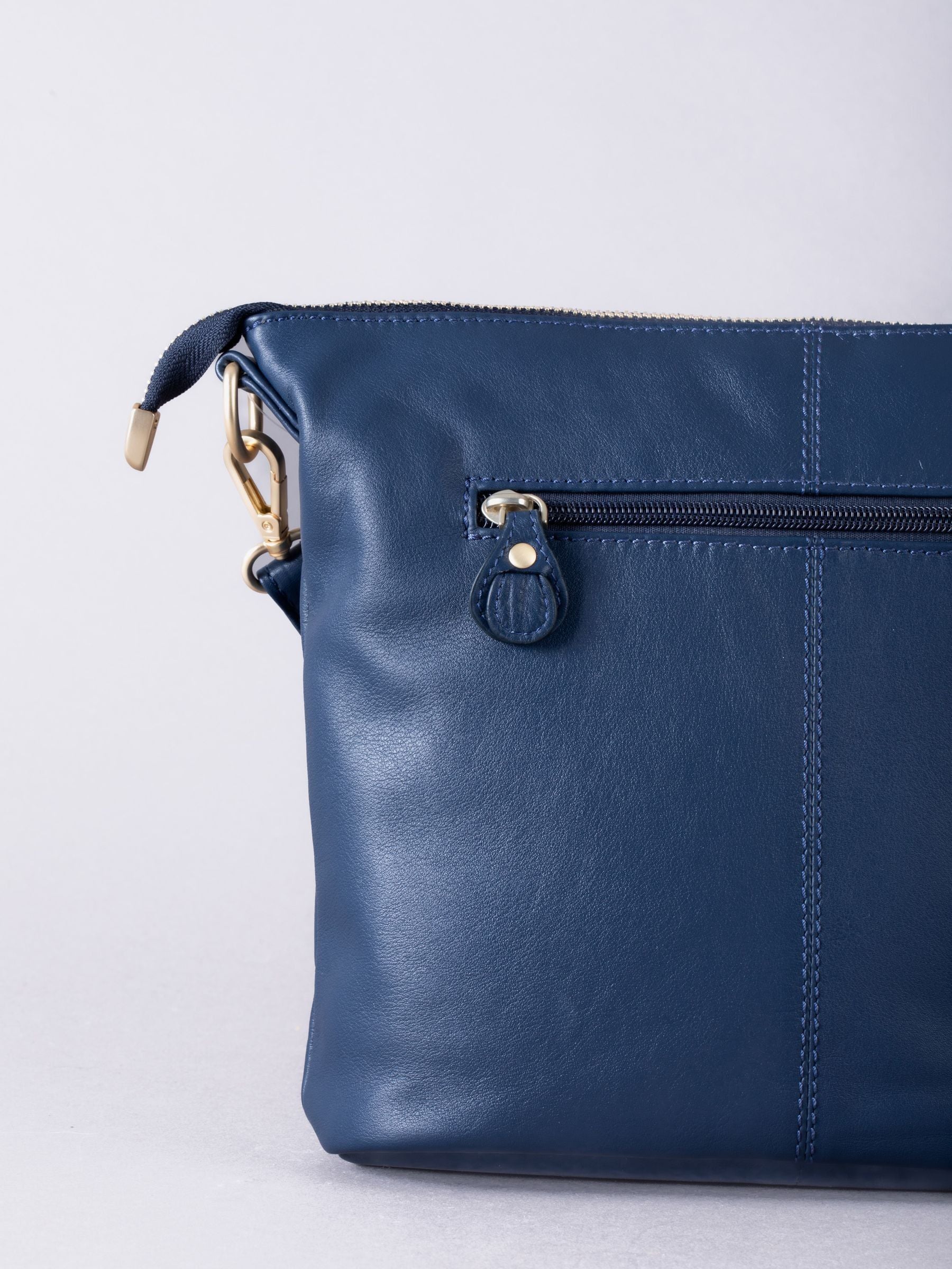Lakeland Leather blue Cartmel cross-body bag, imported from the UK