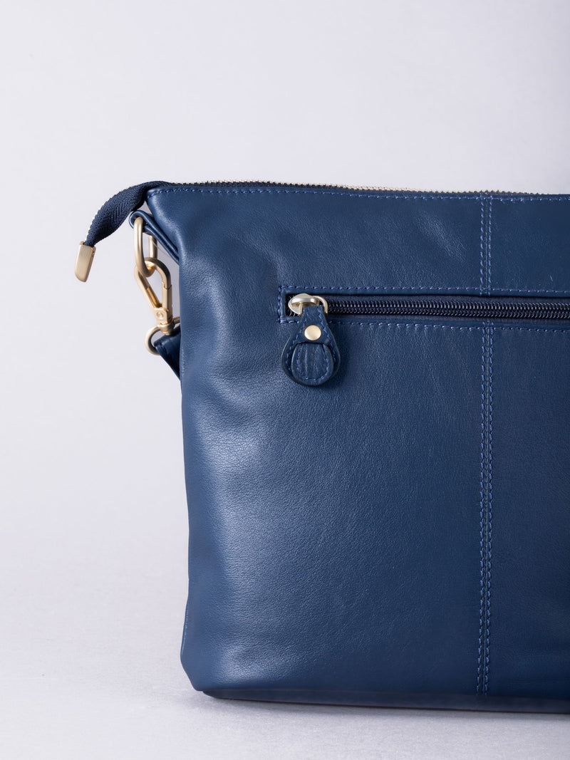 Lakeland Leather blue Cartmel cross-body bag, imported from the UK