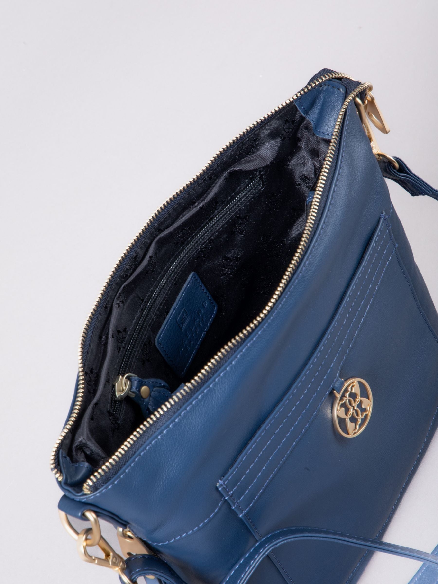 Lakeland Leather blue Cartmel cross-body bag, imported from the UK