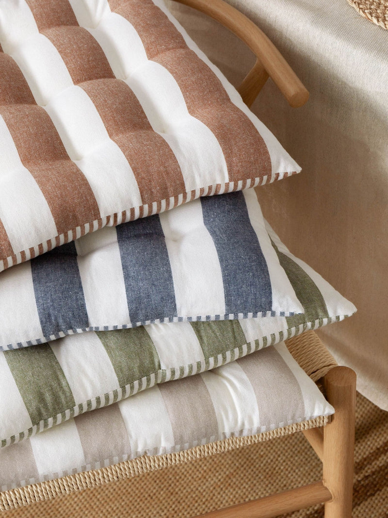 Yard Pecan Hayle Striped Cotton Seat Pads 2 Pack 40cm x 3cm (British brand)
