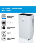 Black & Decker White 20L Smart Dehumidifier with 65L Water Tank