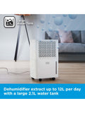 Black & Decker White 12L smart dehumidifier & ionizer with 2.1L tank - British product