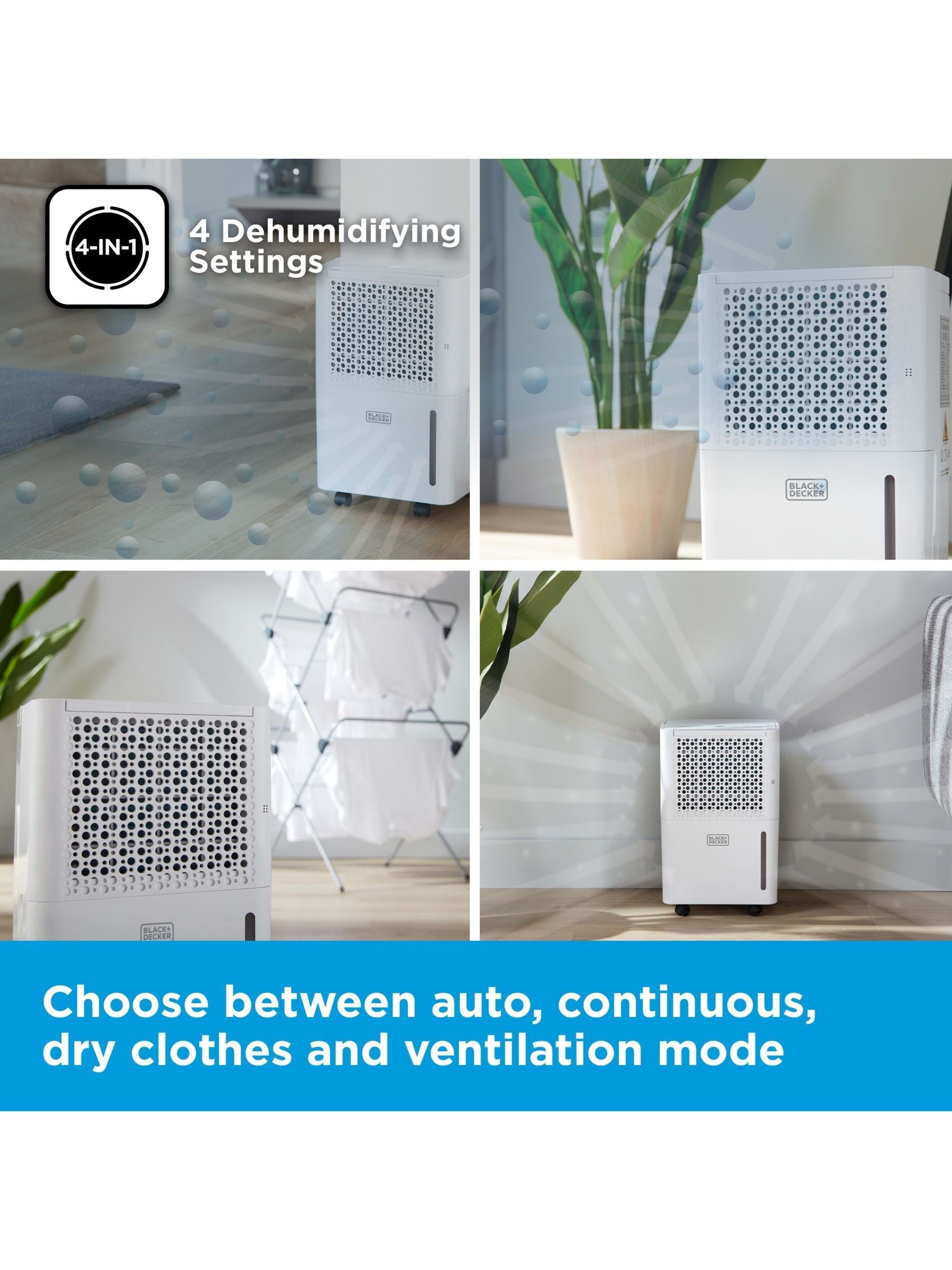 Black & Decker White 12L smart dehumidifier & ionizer with 2.1L tank - British product