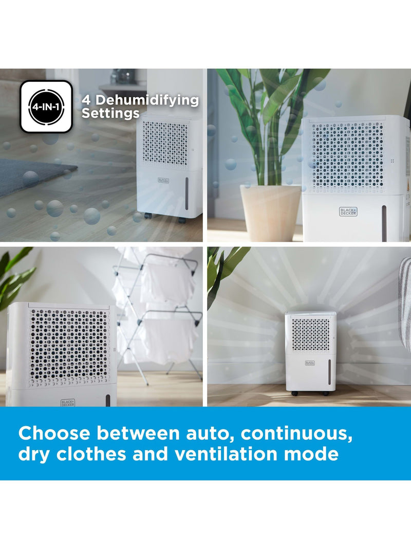 Black & Decker White 12L smart dehumidifier & ionizer with 2.1L tank - British product
