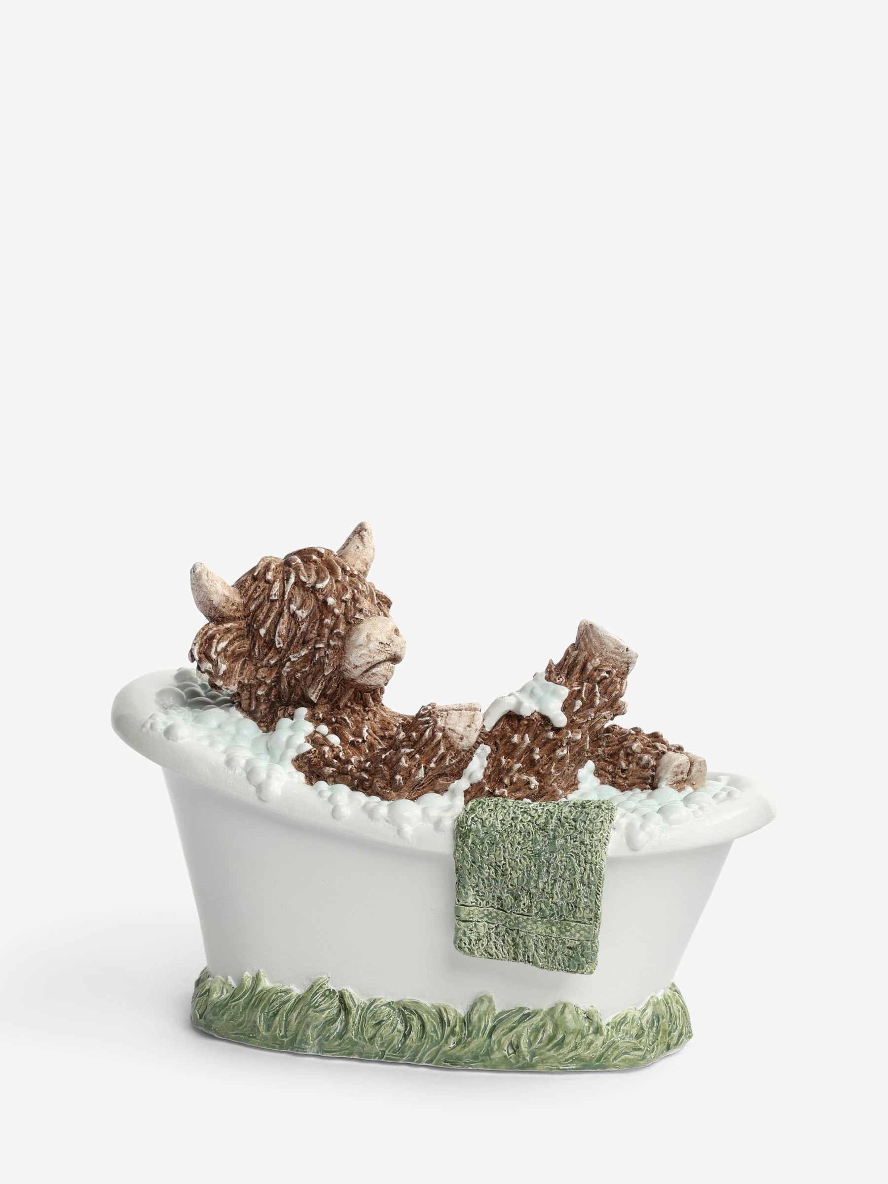 Natural Hamish bath ornament with Highland cow shaving legs - British product