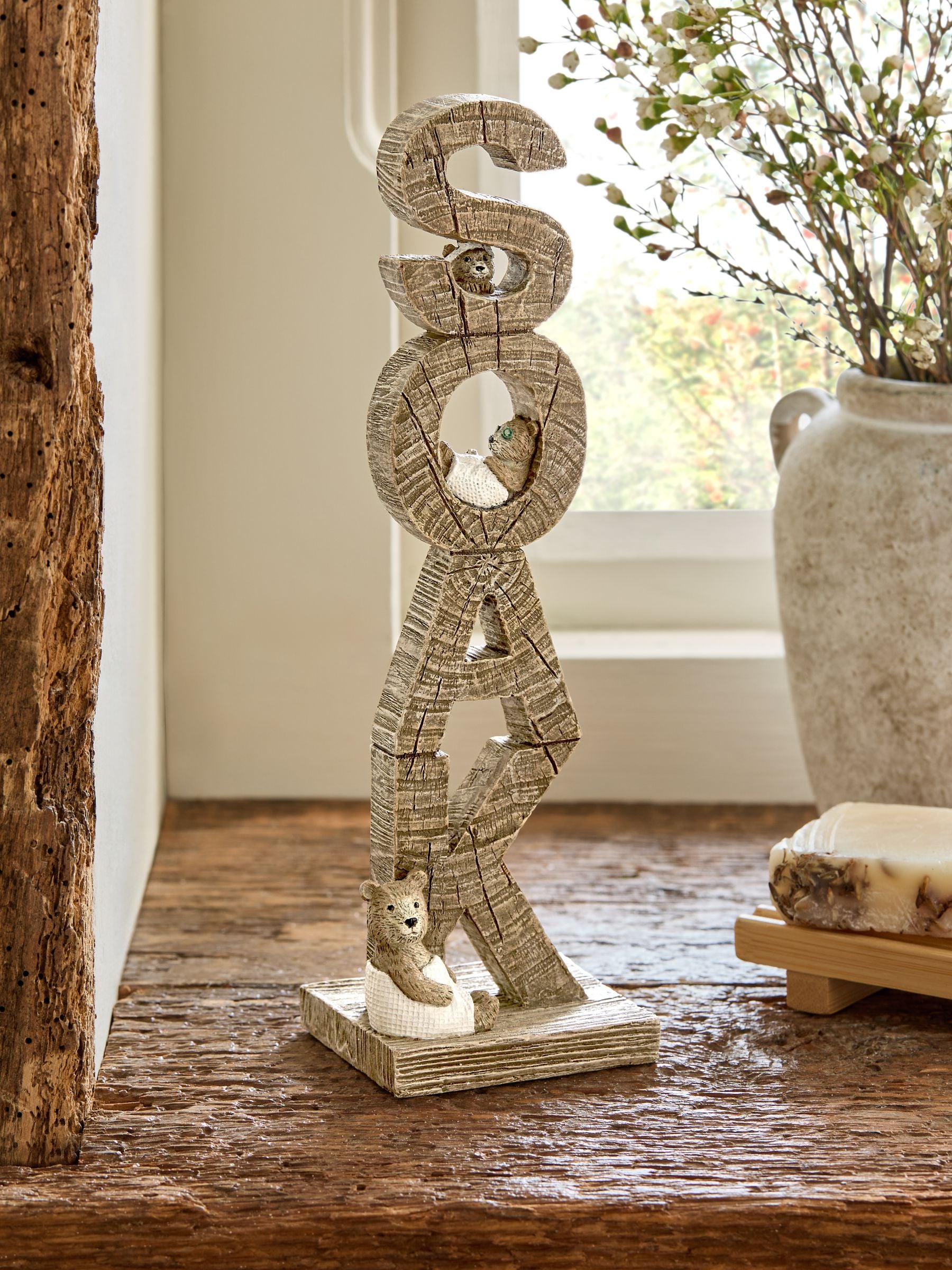 Natural Bertie Bear word block ornament 23.5cm (British brand)