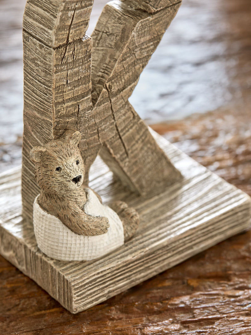 Natural Bertie Bear word block ornament 23.5cm (British brand)