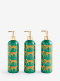 Green cheetah print refillable dispenser bottles set of 3 (British brand)
