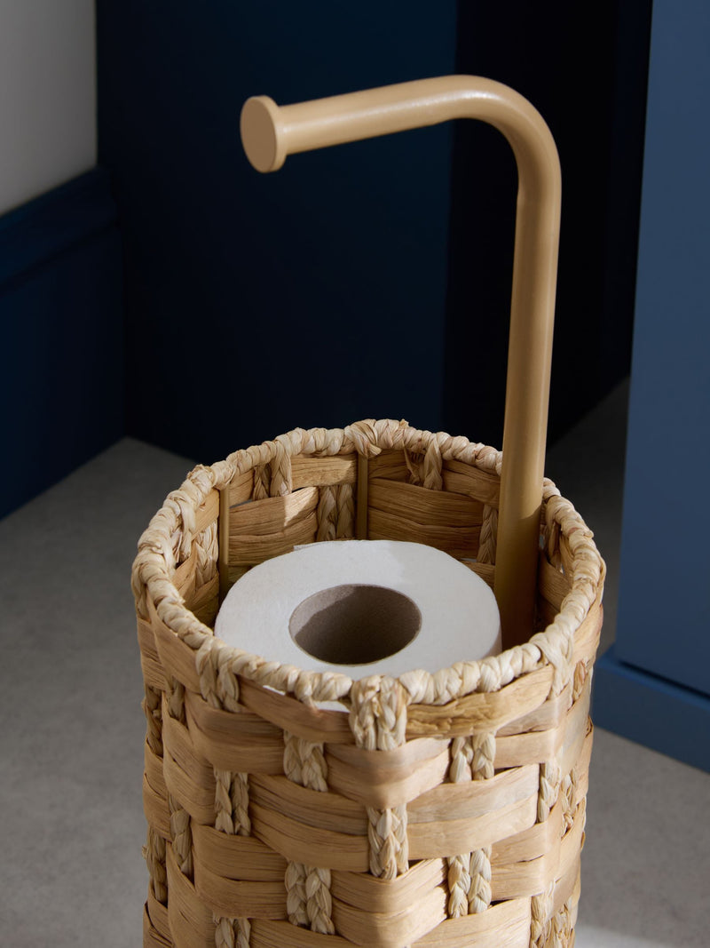 Natural seagrass toilet roll holder with metal stand, UK version