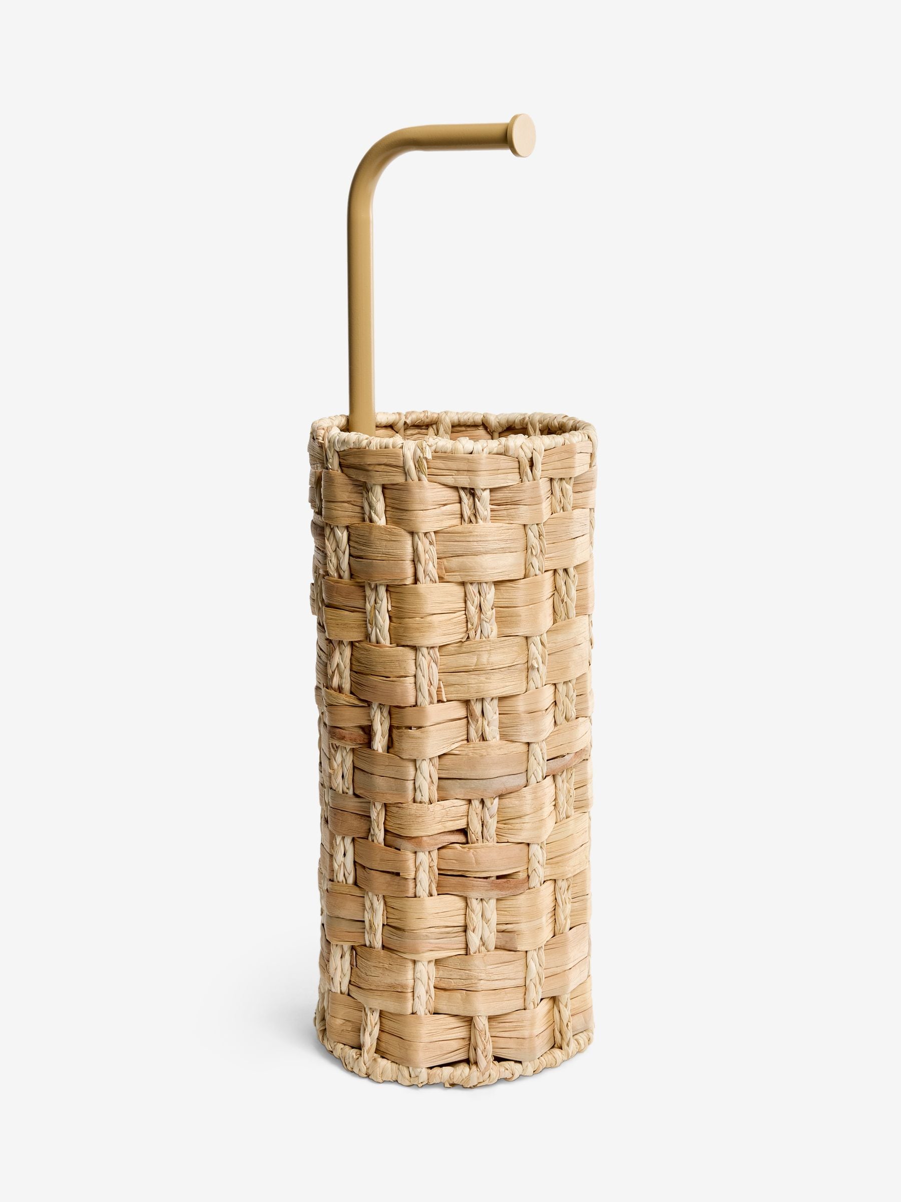 Natural seagrass toilet roll holder with metal stand, UK version