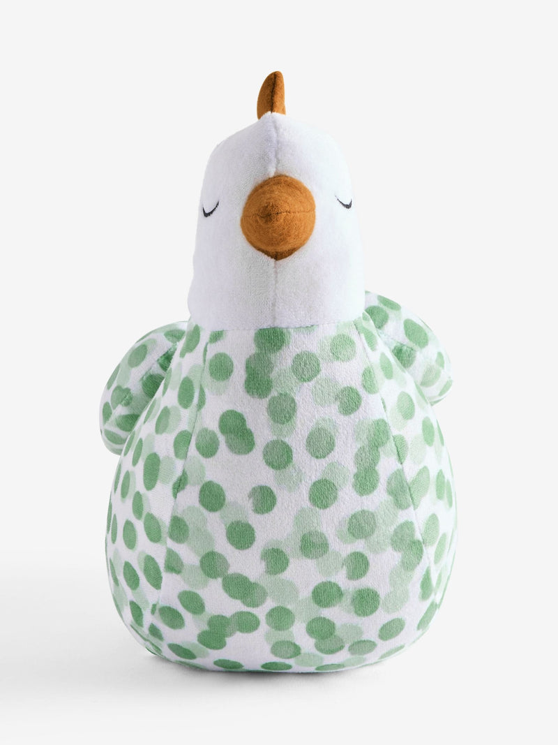 Sage green polka dot chicken doorstop, imported from the UK