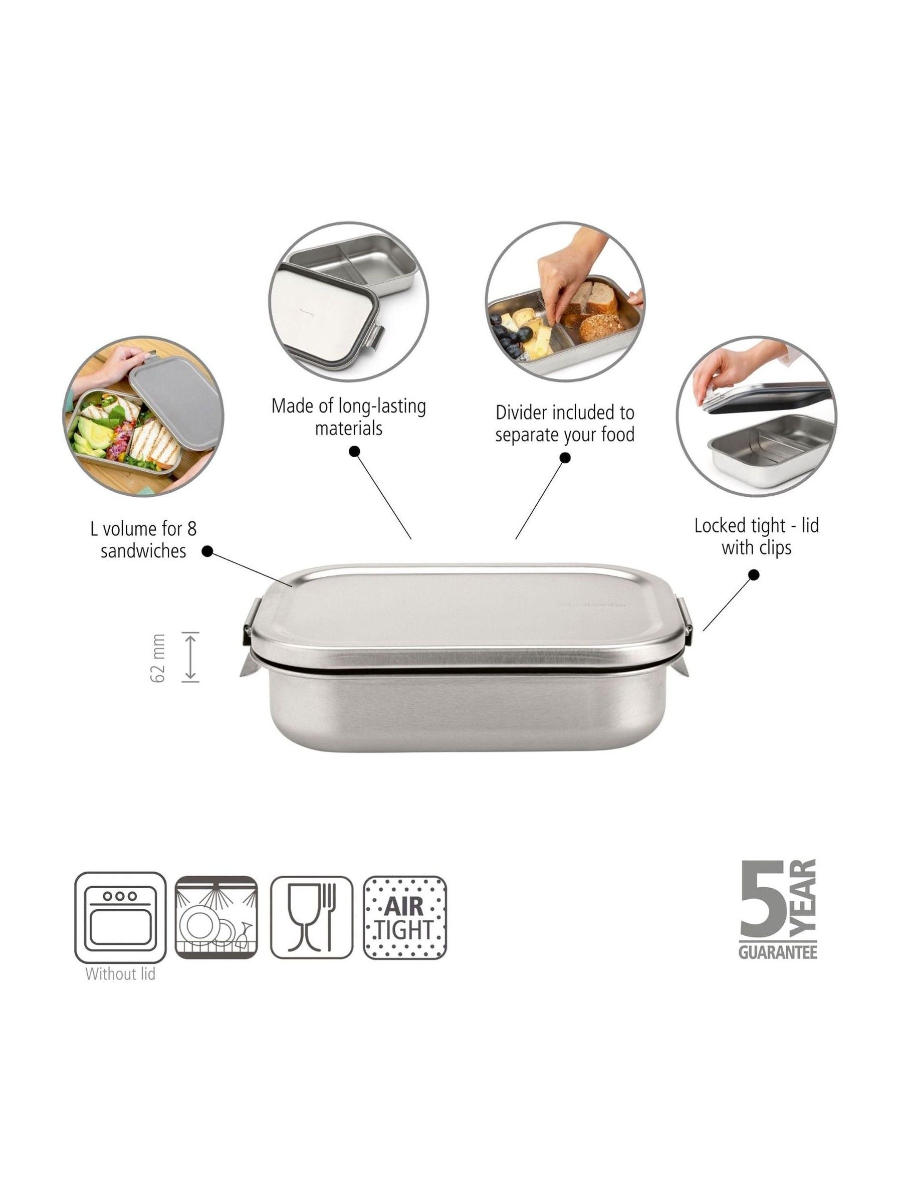 Brabantia stainless steel lunch box 2L (British brand)